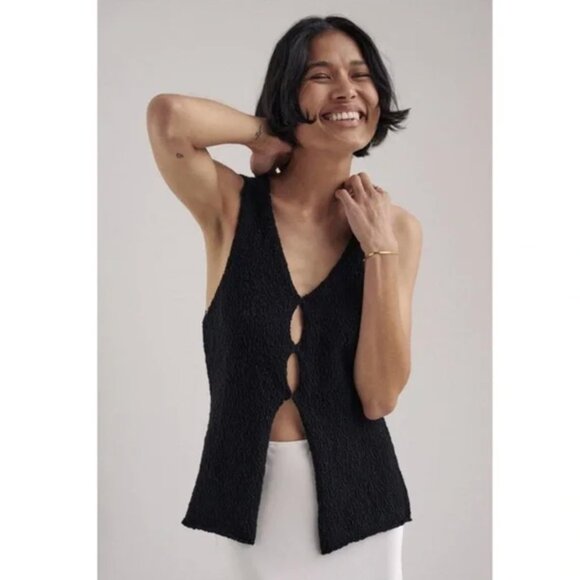 Dissh Dion Boucle Knit Longline Vest Top Cut Out Sleeveless Black Women's S - Picture 9 of 9